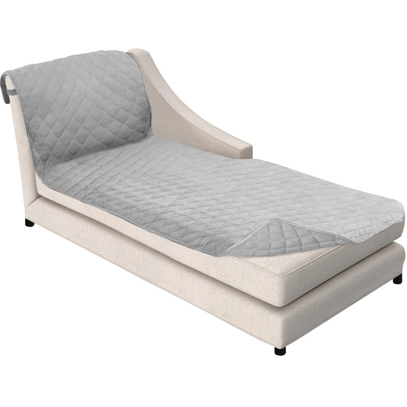Sofa Shield Chaise Slip Cover with Patented Strap, Cushion Protector, US Designed Reversible Stain and Dog Tear Resistant Slipcover, 102x34 inch Seat, Washable Covers for Dogs Pets, Light Gray - Image 1